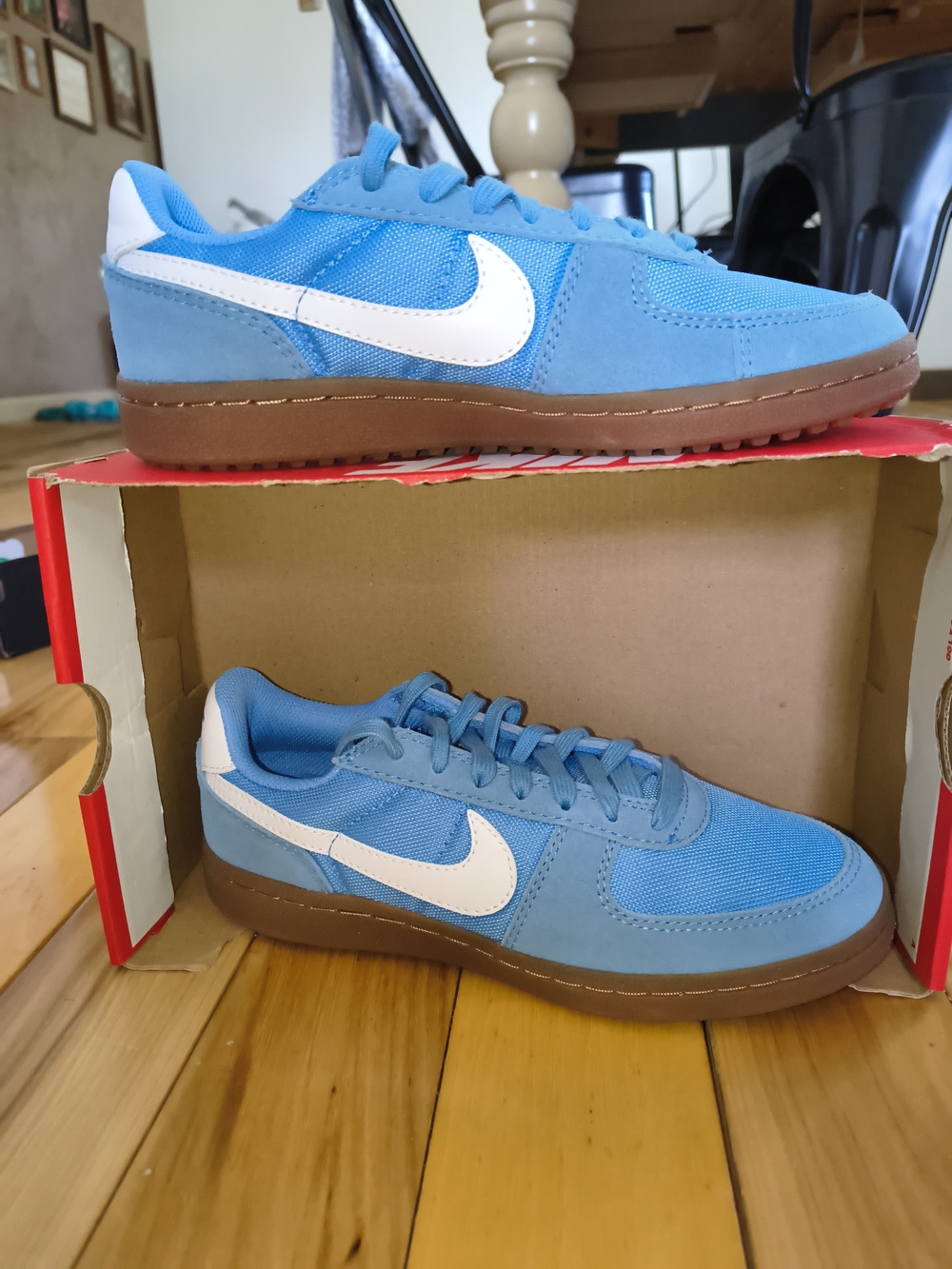 Nike Kids Light Blue Suede & Mesh Sneakers with White Swoosh